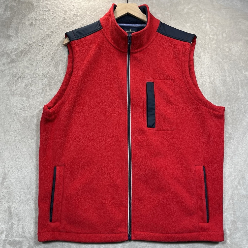 Brooks Brothers Fleece Vest Men's XL Red Full Zip‎ Jacket